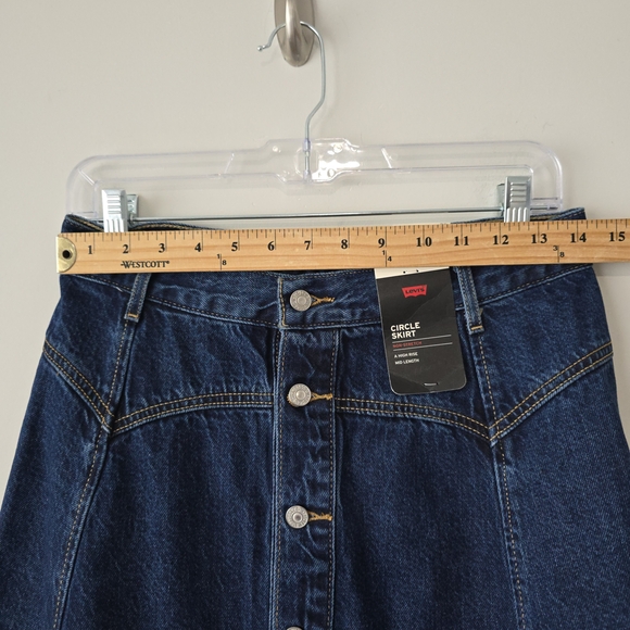 Levi's High Rise Denim Circle Skirt Women 28 Dark Wash Yoke Western NWT - Picture 5 of 9